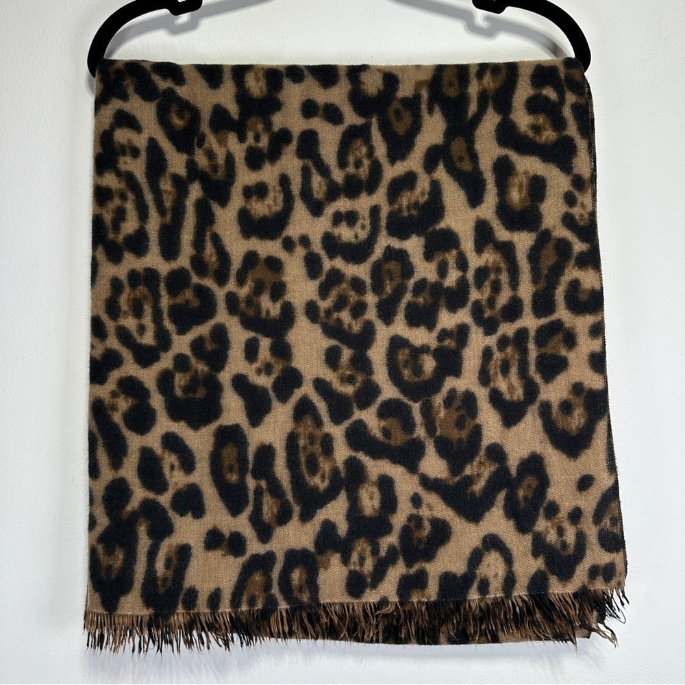 Leopard Print Wool-Blend Scarf in Brown and Black
